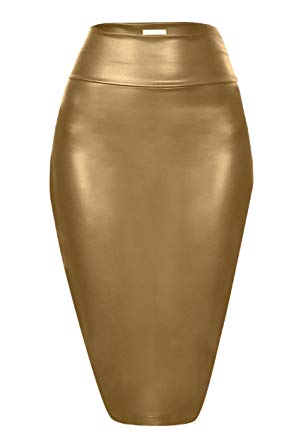 Gold vegan faux leather pencil skirt 