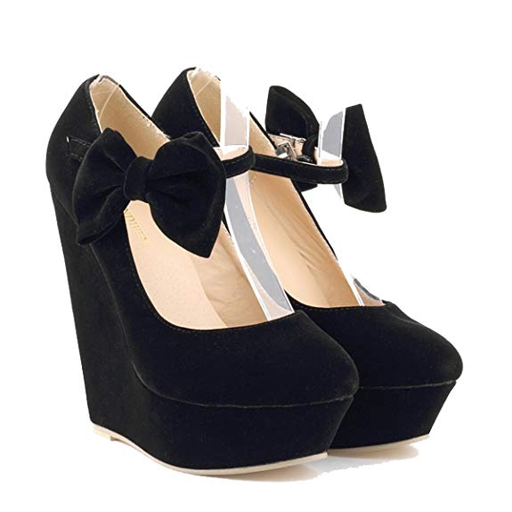 black velvet wedge bow high heel 