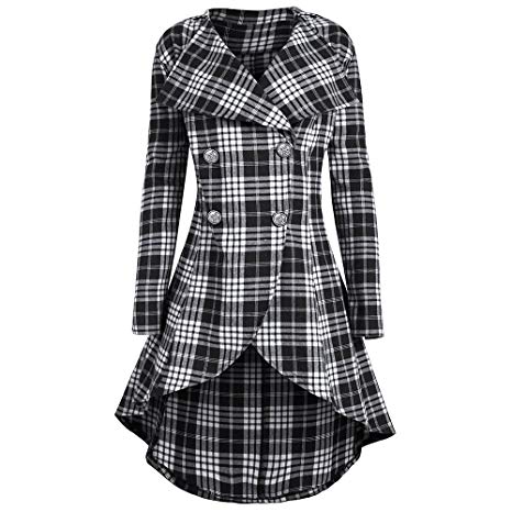 Black and white plaid long trench coat