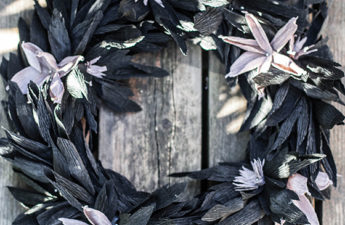 Black and gray crepe paper wreath