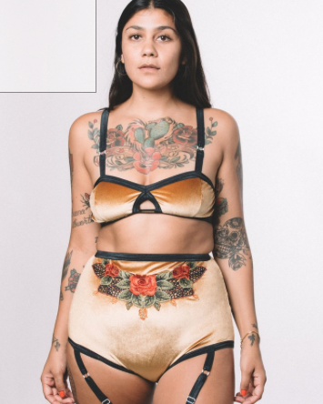 Two piece gold bodysuit harness lingerie