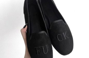 black vegan faux suede slipons flats