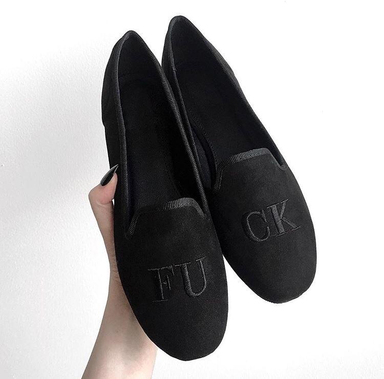 black vegan faux suede slipons flats